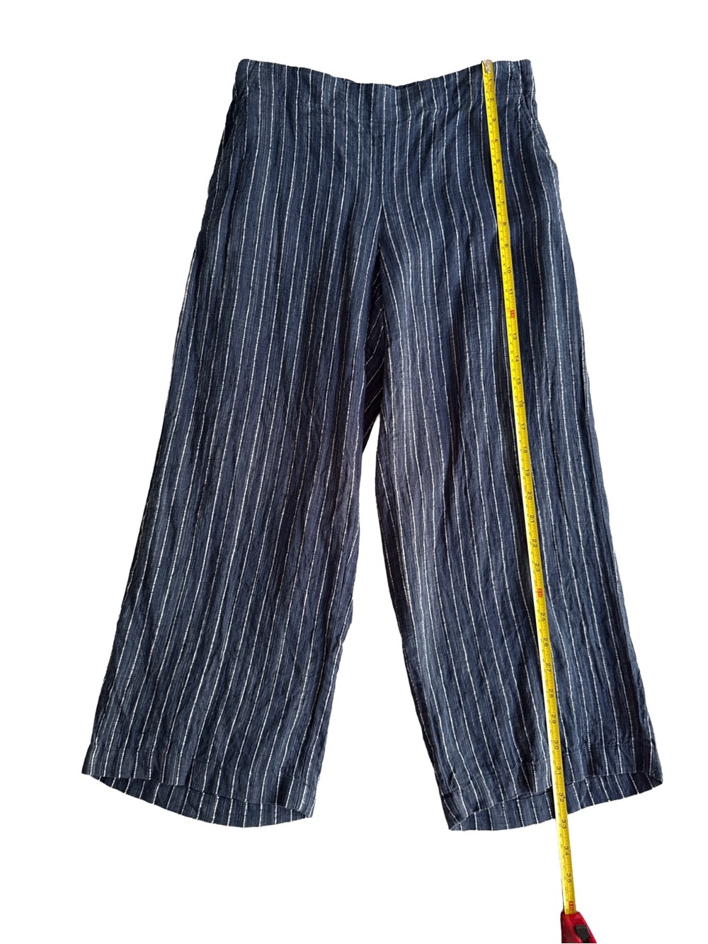 EILEEN FISHER Petite Organic Linen Pull On Blue Striped Cropped Pants XS Coastal - Picture 6 of 9